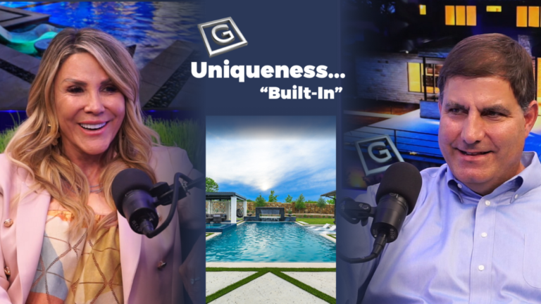 Shelly Claffey, Owner of Claffey Pools, on the podcast set of Uniqueness... "Built-In".