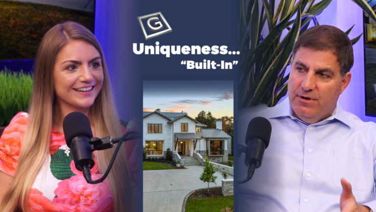 Mike Garabedian, a custom home builder, speaking into a microphone during a recorded podcast on Uniqueness... "Built-In".