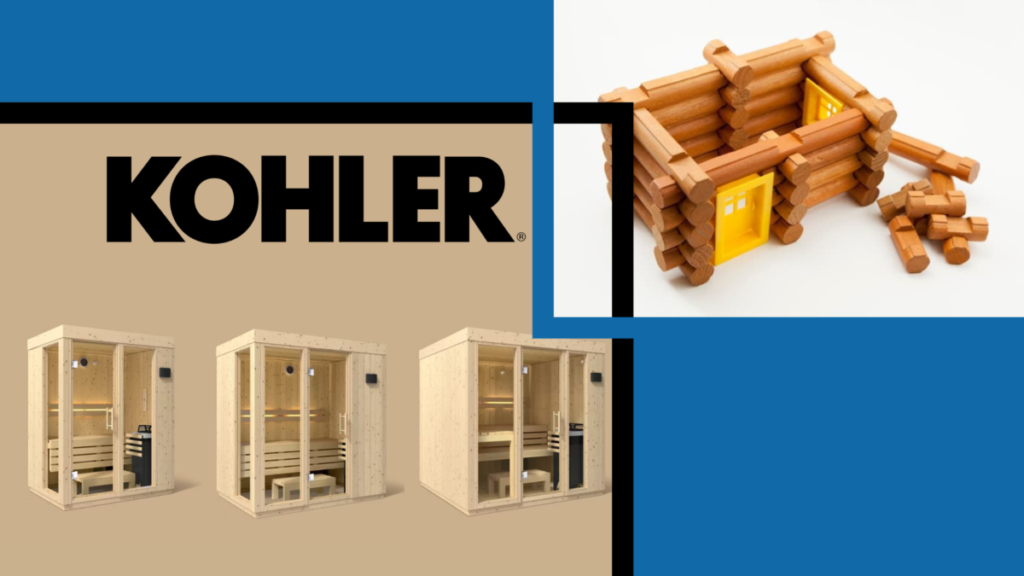Kohler Sauna juxtaposed a Lincoln Log playset to compare the easy installation.