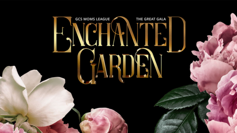 Floral background with the words Enchanted Garden for The Great Gala even April 17, 2026