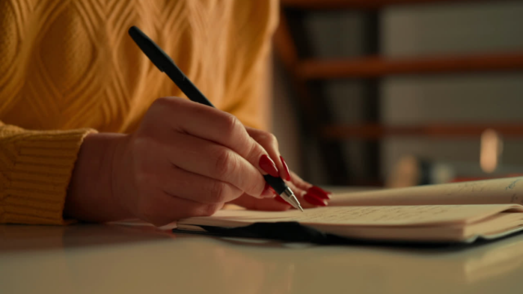 Woman writing down wish list items for future custom home project.