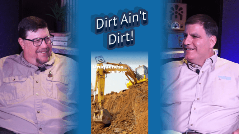 Mike with Mike's Trees and More discussing excavation and dirt work on the podcast set of Uniqueness... "Built-In".