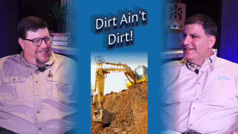 Mike with Mike's Trees and More discussing excavation and dirt work on the podcast set of Uniqueness... "Built-In".